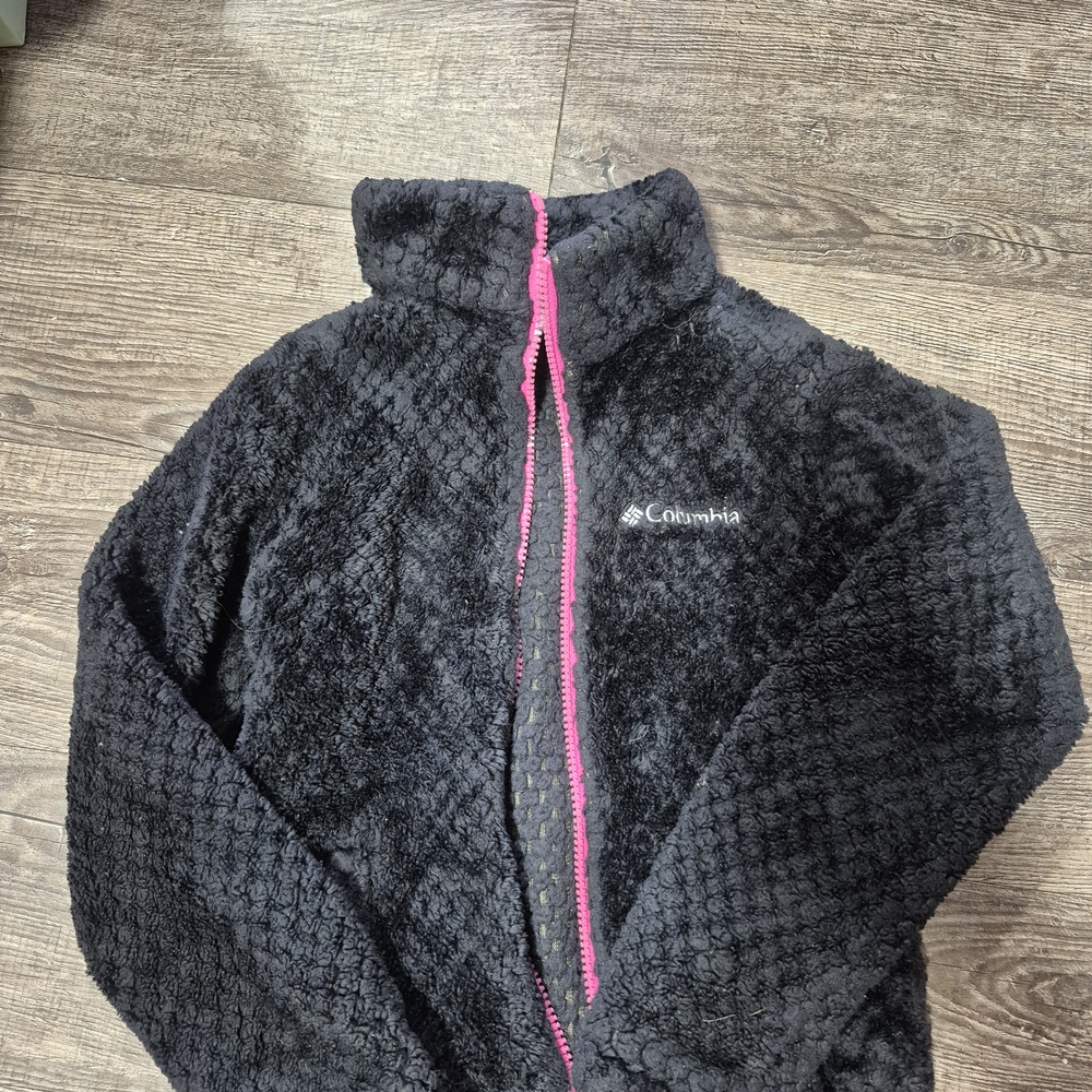 Columbia Kids Black Fleece Jacket with Pink Accents